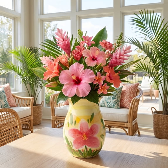 EFISPSS 8 Inch Single Peony Ceramic Flower Vase, Hand Painted Jingdezhen Vintage Decorative Vase for Home Decor
