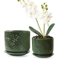 thumbnail image 1 of EFISPSS Green orchid pots with holes, 5+6 inch ceramic flower pot with drainage holes and saucers,2 PACK, 1 of 5