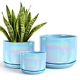 thumbnail image 1 of BUYMAX  Plant Pots, 4+5+6 Inch Pots for Indoor Plants,Ceramic Planter Pot with Drainage Hole,Flower Pots for Succulent Cactus,Set of 3 - Rainbow Pearl Glaze Blue, 1 of 13