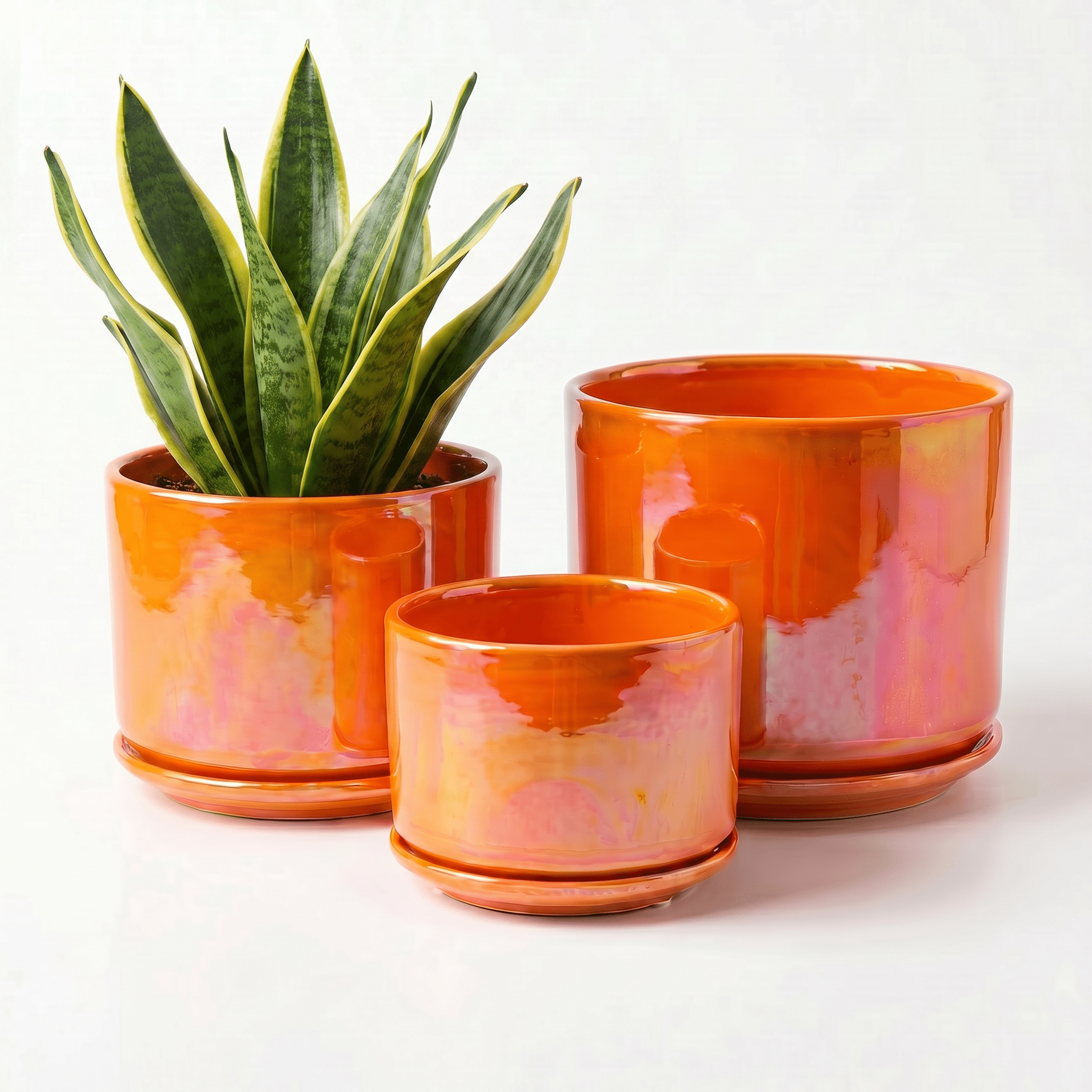 BUYMAX Plant Pots, 4+5+6 inch Pots for Indoor Plants,Ceramic Planter Pot with Drainage Hole,Flower Pots for Succulent Cactus,Set of 3 - Rainbow Pearl Glaze Orange