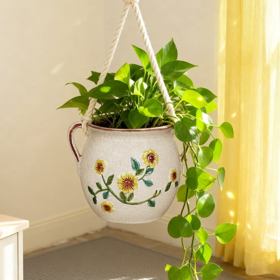 EFISPSS 6 inch ceramic plant pots with has drainage,sunflower pot for garden decor,1 count