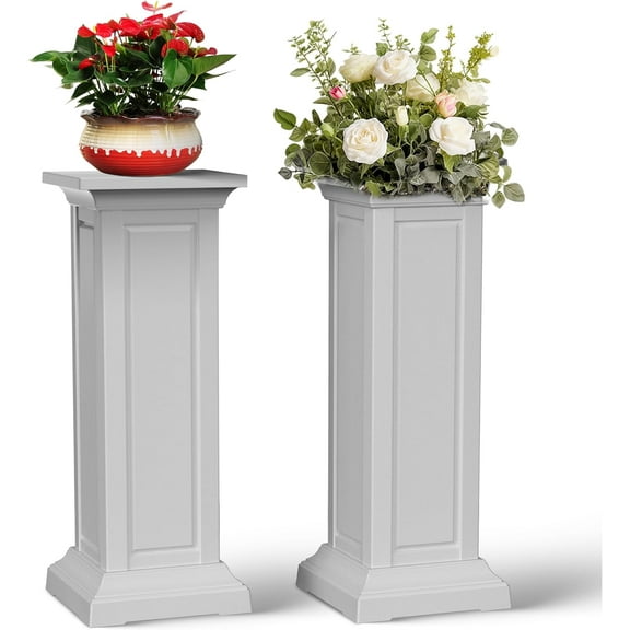 EFU 36'' Tall Planters Outdoor Set of 2 Resin Planter,Modern Design Garden Bed, Built-in Drainage,for Patio Backyard Weddings Events Home Decor,Crack-Resistant,All-Weather Durability(Ashen)