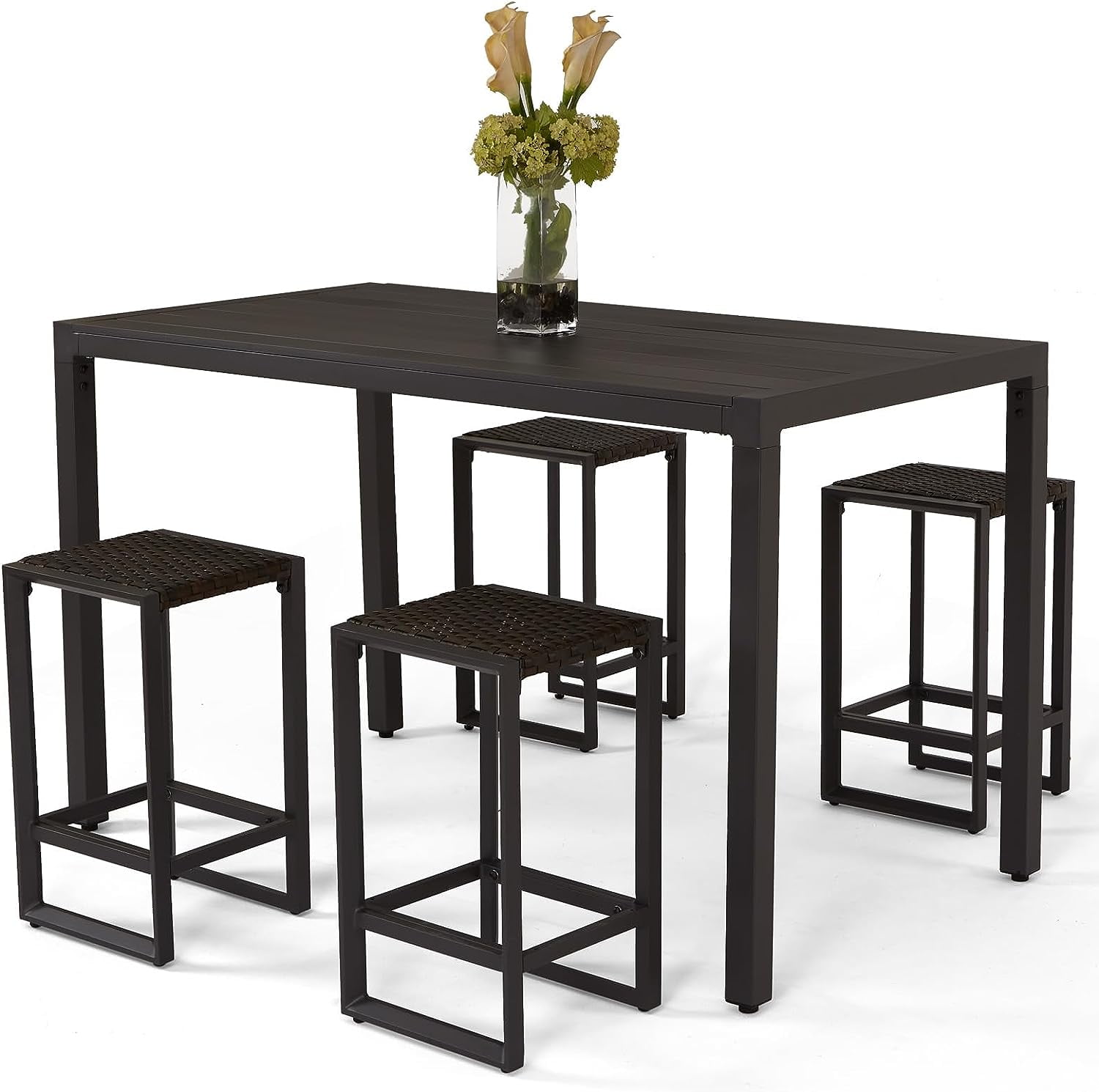 EFURDEN 5Piece Outdoor Bar Table Set, Wicker Patio Furniture Sets with