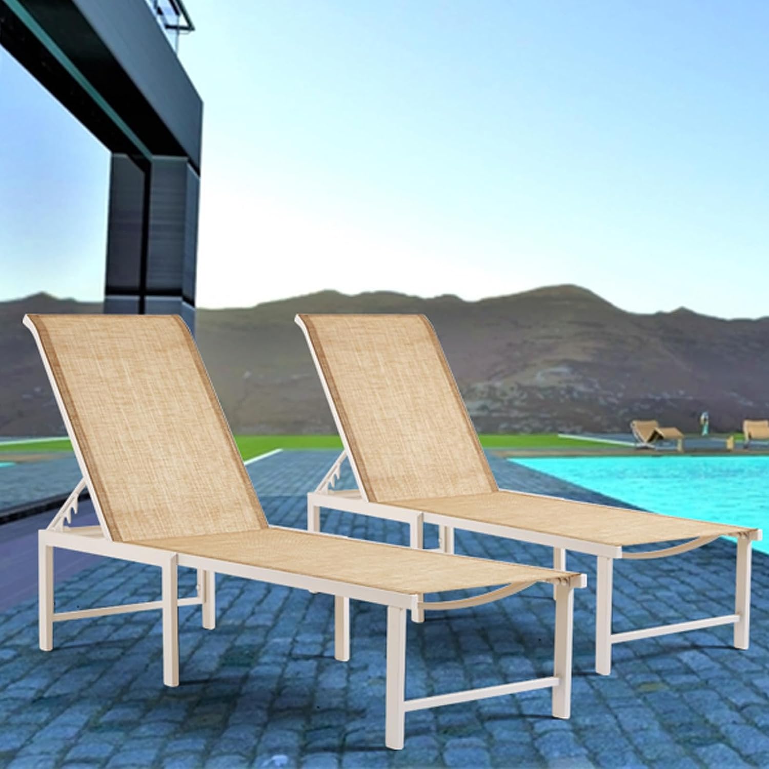EFURDEN Outdoor Pool Lounge Chairs, Patio Aluminum Chaise Lounge, Five