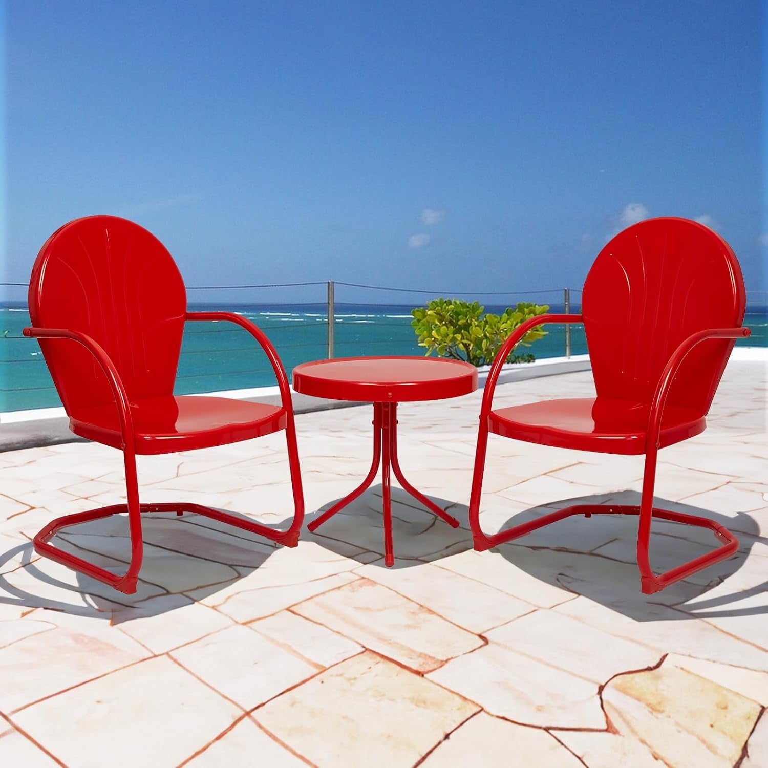 EFURDEN Patio Bistro Set Retro Metal Outdoor Seating Set Conversation Set 3 Pieces, 2 CSpring