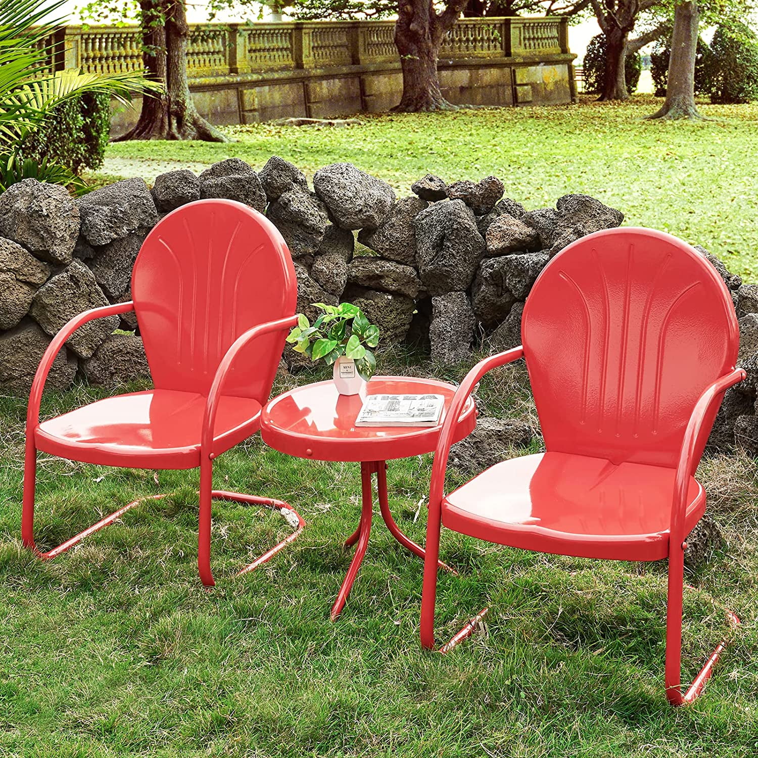 EFURDEN Patio Bistro Set Retro Metal Outdoor Seating Set Conversation