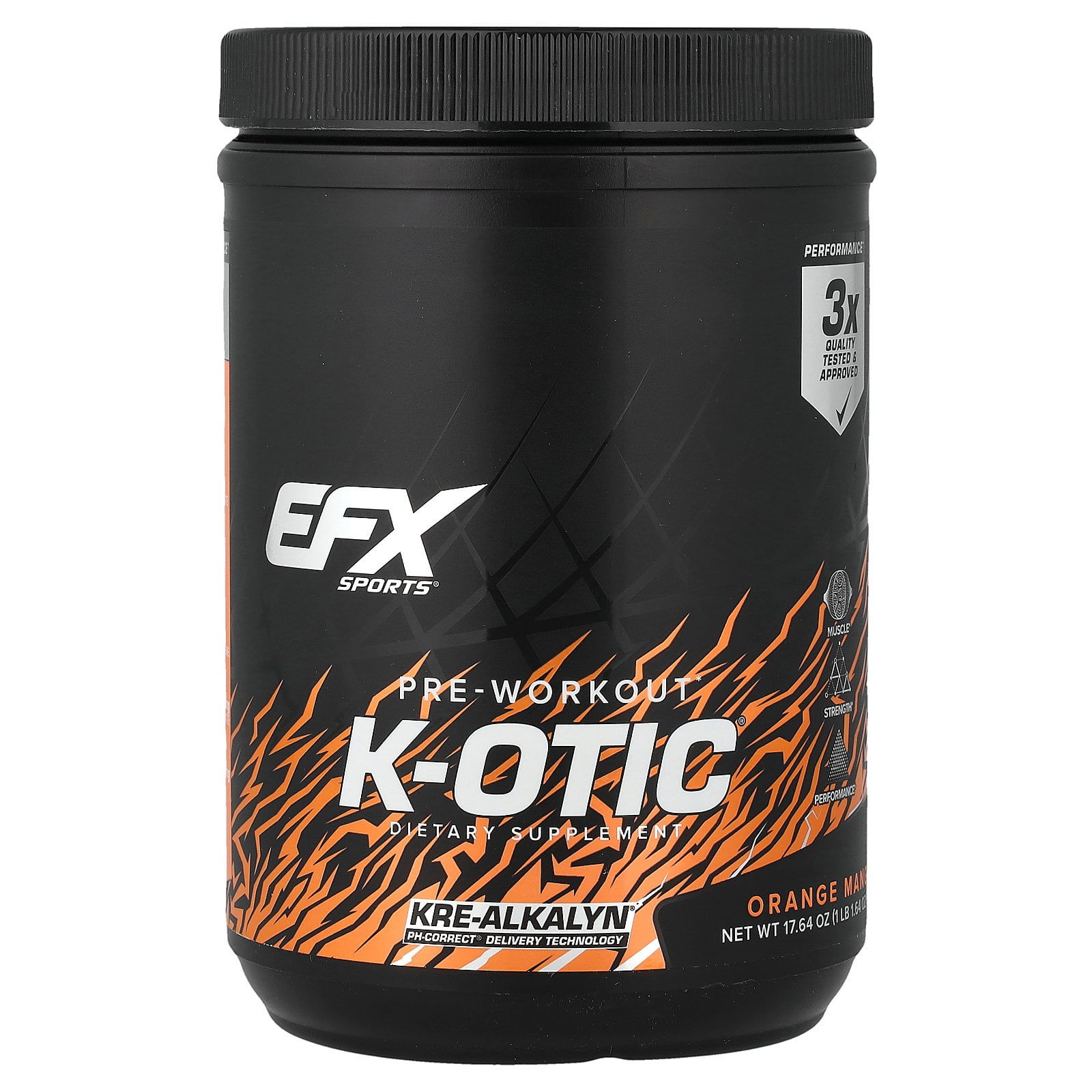 EFX Sports K-otic® Pre-Workout, Orange Mango, 1 lb 1.64 oz (500 g