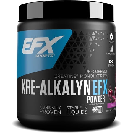 EFX Sports Kre-Alkalyn EFX Powder | pH Correct Creatine Monohydrate Powder Supplement | Strength, Muscle Growth & Performance | 110 Servings (Grape)