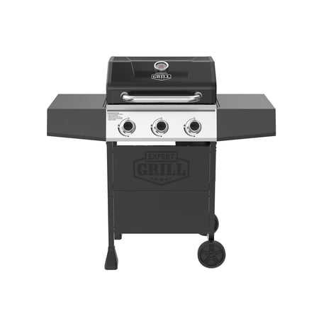 Expert Grill, 3-Burner Propane Gas Grill with Side Table and Wheels, Black
