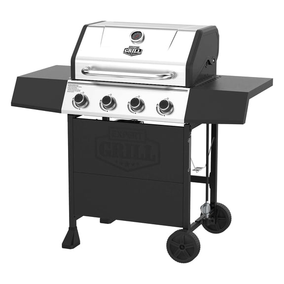 Expert Grill 4-Burner Propane Gas Grill with Side Table and Porcelain Enamel Firebox