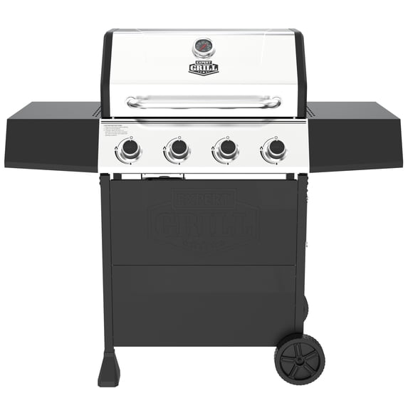 Expert Grill 4-Burner Propane Gas Grill with Side Shelves and Wheels, Stainless Steel