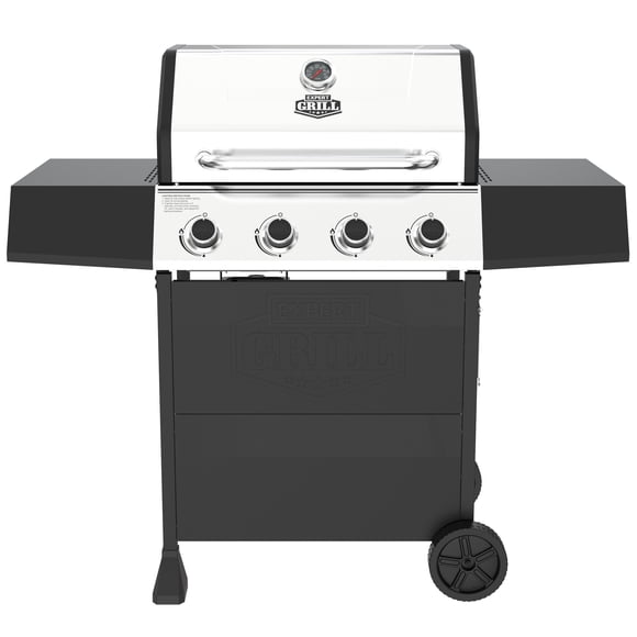 Expert Grill 4-Burner Propane Gas Grill with Side Shelves and Wheels, Stainless Steel