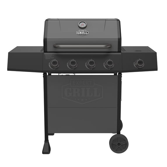 Expert Grill 4-Burner Propane Gas Grill with Side Burner and Side Table, Dark Gray