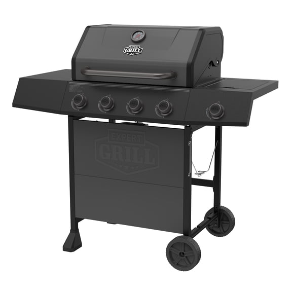 Expert Grill 4-Burner Propane Gas Grill with Side Burner and Side Table, Graphite