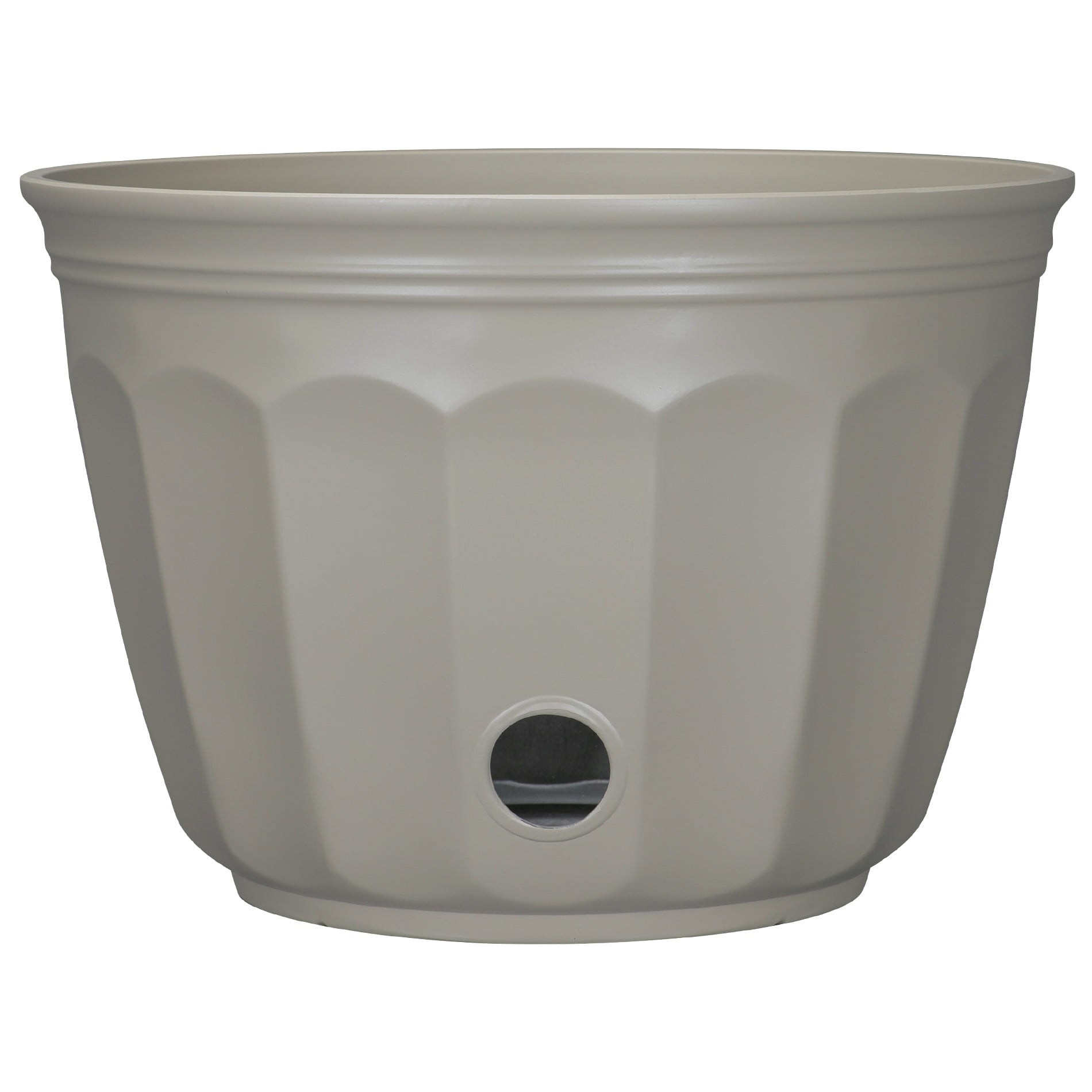 Expert Gardener 17.8" ×17.8" × 12.3" Birch Gray 100% Recycled Resin Hose Pot with Removable Drainage Plug