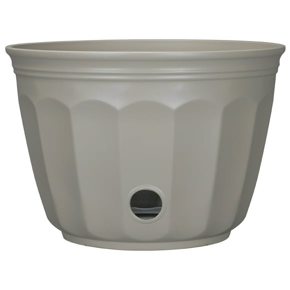 Expert Gardener 17.8" 17.8"  12.3" Birch Gray 100% Recycled Resin Hose Pot with Removable Drainage Plug