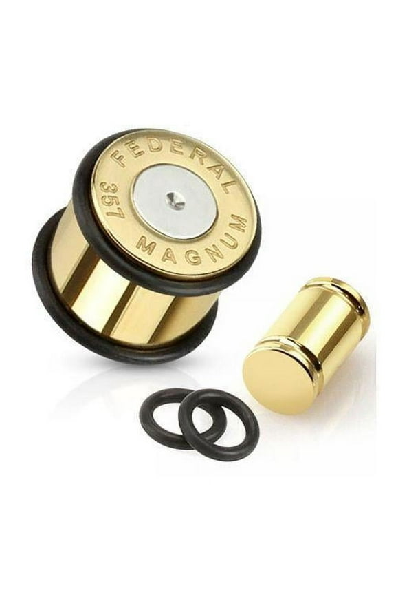 EG Gifts Bullet Ear Plugs Gold Anodized Surgical Steel with O Ring Set Of 2