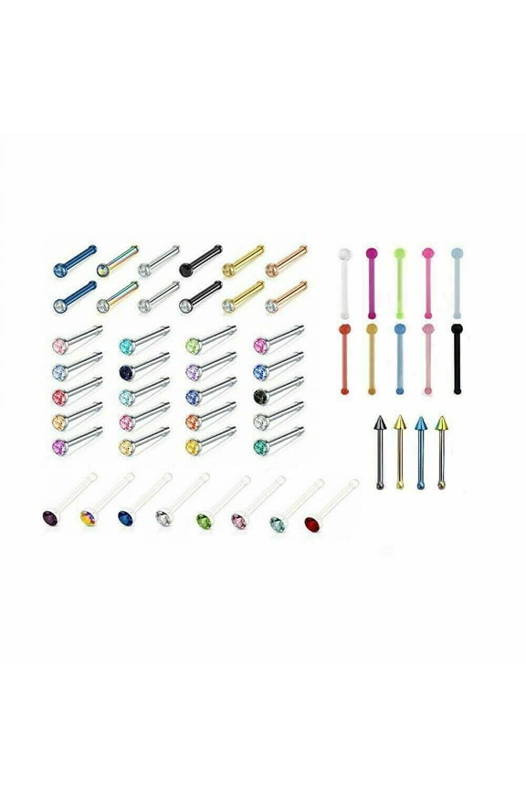 EG Gifts Lot of 15 Straight Nose Studs Surgical Steel And Acrylic 20g Randomly Picked