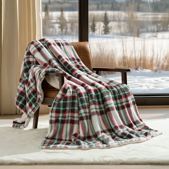Evergrace Cozy Christmas Throw White Check 50"x72"
