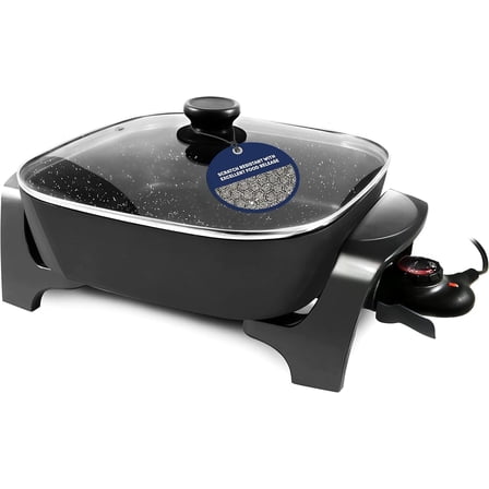 EG808 8” x 8" Non-stick Electric Skillet, Dishwasher Safe with Tempered Glass Vented Lid, Rapid Heat Up, 600W,