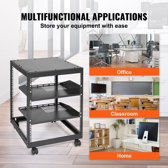 EGBHDSFT 12U Open Frame Server Rack - 15''-40'' Adjustable Depth, 4 Post AV Rack with Casters