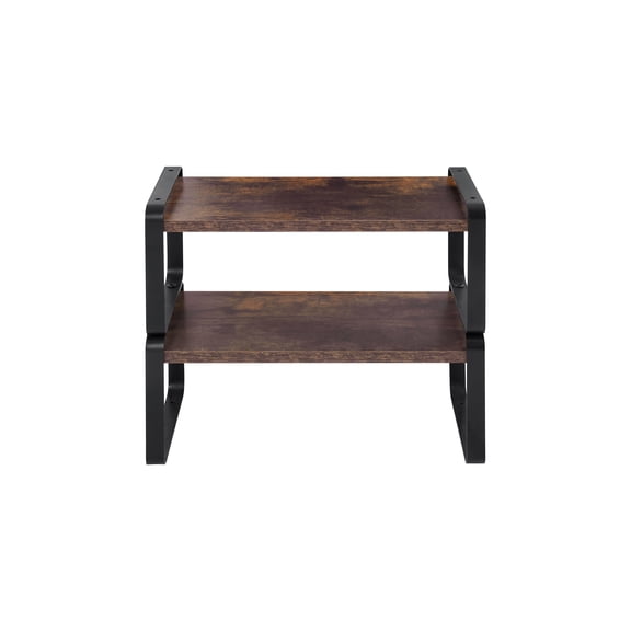 EGBHDSFT 2-Tier Storage Shelves - Adjustable Rustic Wood Shelf Unit - Black Metal Frame - for Kitchen, Basement, Office