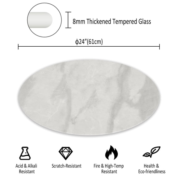 EGBHDSFT 24 Round Tempered Glass Tabletop  Gray Marble Design  DIY Replacement Desktop