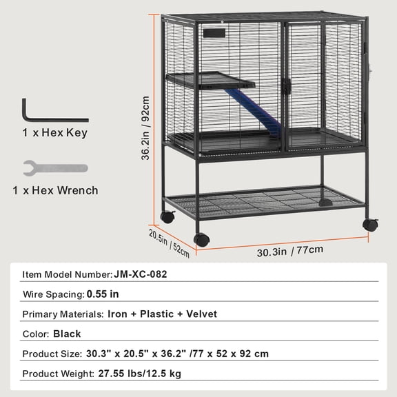 EGBHDSFT 36" Metal Small Animal Cage 2 Tier Rolling Ferret Habitat with Tray - Silver