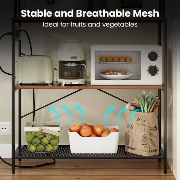 EGBHDSFT 5-Tier Bakers Rack with Electrical Outlets, 39" Microwave Stand - Kitchen Storage Shelf