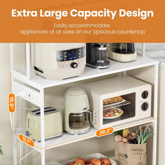 EGBHDSFT 5-Tier Bakers Rack with Electrical Outlets, 39" Microwave Stand - Kitchen Storage Shelf Baker's Racks