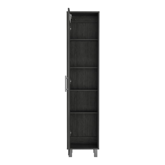 EGBHDSFT 70.8" Tall Narrow Storage Cabinet - 5 Shelves, 3 Broom Hangers, Smokey Oak