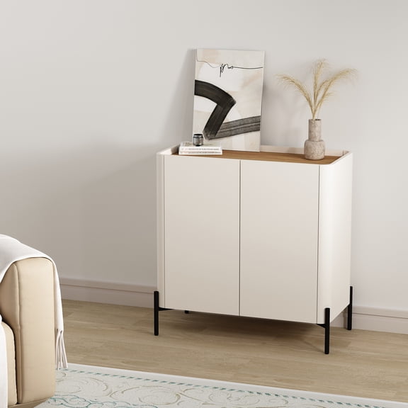 EGBHDSFT Accent Cabinet - Maple & Off White - 31.5" Modern Storage Cabinet