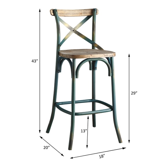 EGBHDSFT Antique Turquoise Bar Chair - High Back - Oak Finish - 220lb Capacity