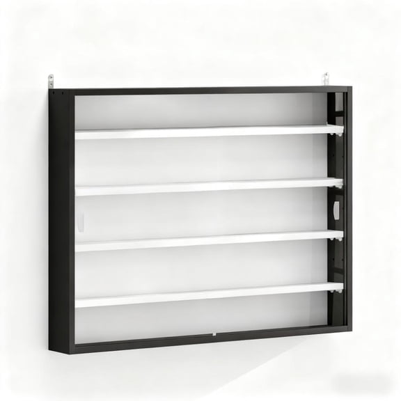 EGBHDSFT Black Wall Mounted Display Case - 31.5" x 3.7" x 23.6" - Glass & Particleboard