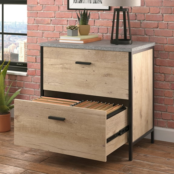 EGBHDSFT Brown Lateral File Cabinet - 2 Drawer Office Storage Unit - Oak Finish