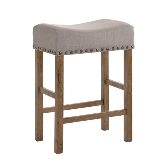 EGBHDSFT Counter Height Stools - 2-Piece Set, Classic Oak, Tan Linen Cushion Seat
