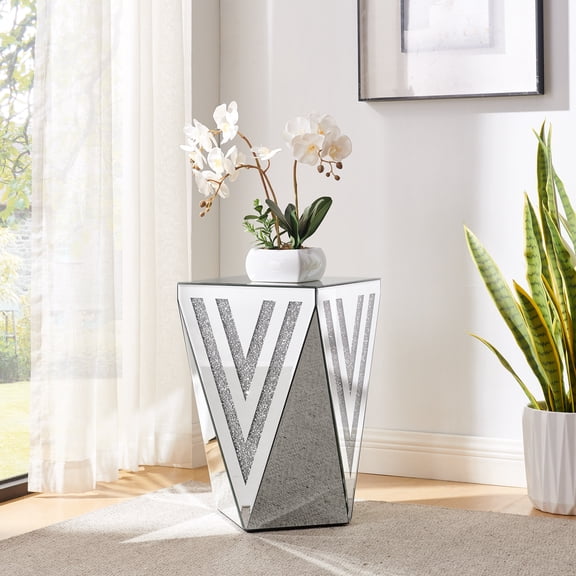 EGBHDSFT Crystal Diamond Inlaid Coffee Table - Silver Glass Side Table - 13.8x13.8x21.6"