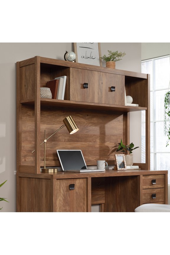EGBHDSFT Desk Hutch with Hidden Storage, Brown Finish