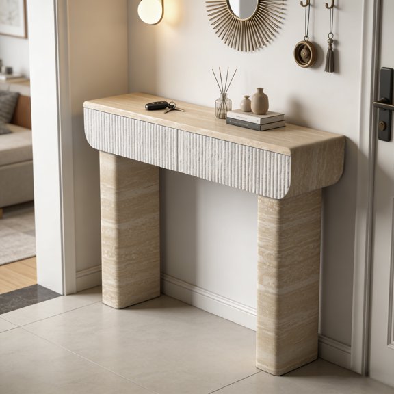 EGBHDSFT Entryway Table - 2 Drawers, Console Table - Modern Design, Natural Warm Wood Finish