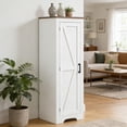 thumbnail image 1 of EGBHDSFT Farmhouse Accent Cabinet - 47.2" White Brown Floor Pantry Storage Cabinet, 1 of 7