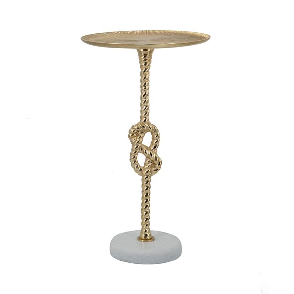 EGBHDSFT Gold Rope Knot Side Table - 13.8x13.8x24" Marble Base