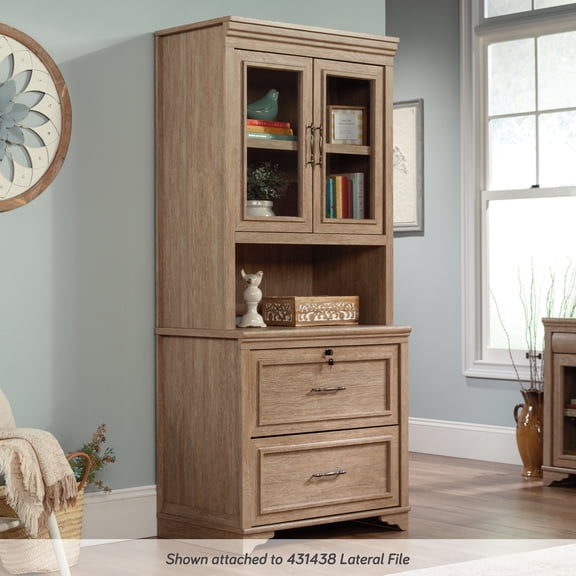 EGBHDSFT Library Hutch with Glass Doors, Brown Finish