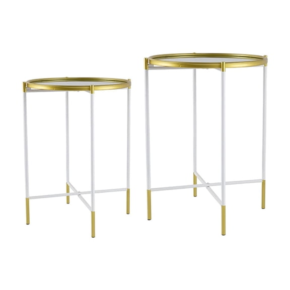EGBHDSFT Mirrored Top Side Table Set - 2 Tables, L:18.1" D:18" S:16.1" D:16"