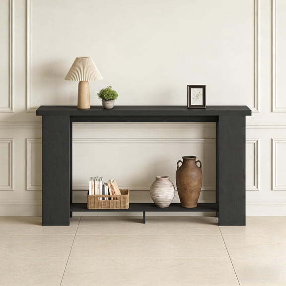 Dokea Modern Console Table - 63" MDF Distressed Black Behind Couch Table - Console Tables