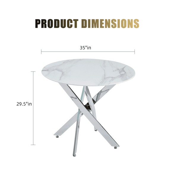 EGBHDSFT Modern Round Granite Table - 35.43 Glass Top, Metal Frame, Kitchen Dining Room Table