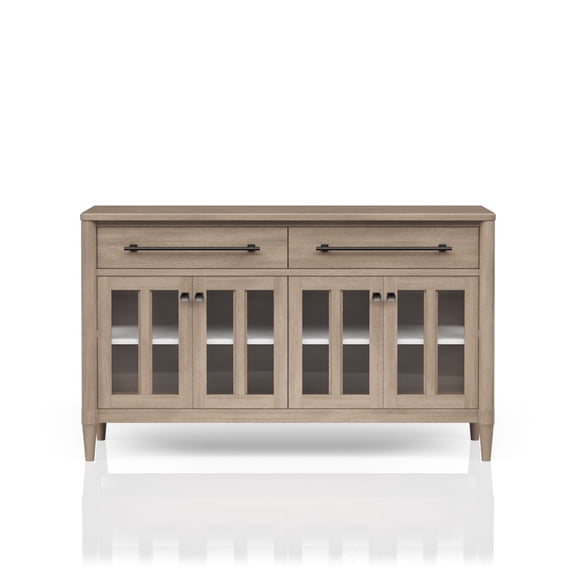 EGBHDSFT Power Ready Buffet with Glass Cabinet Doors - Sand Colored Finish, 2 Drawers - Storage Cabinet