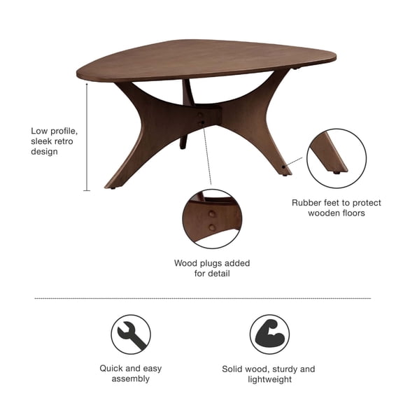 EGBHDSFT Modern Pecan Finish Triangle Wood Coffee Table - 40" x 27" MDF & Wood Veneer Top