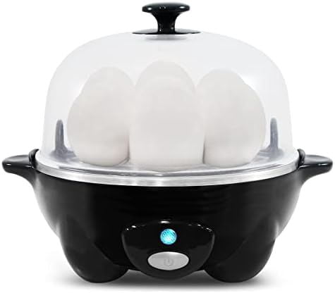 EGC-007B# Rapid Egg Cooker, 7 Easy-To-Peel, Hard, Medium, Soft Boiled Eggs, Poacher, Omelet Maker, Auto Shut-Off, Alarm, 16-Recipe Booklet, Black