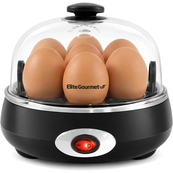 EGC007CHC# Rapid Egg Cooker, 7 Easy-To-Peel, Hard, Medium, Soft Boiled Eggs, Poacher, Omelet Maker, Auto Shut-Off, Alarm, 16-Recipe Booklet, Charcoal Grey