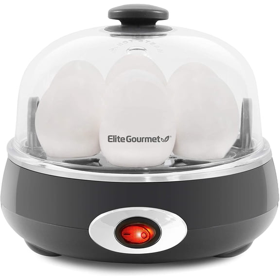 EGC007CHC# Rapid Egg Cooker, 7 Easy-To-Peel, Hard, Medium, Soft Boiled Eggs, Poacher, Omelet Maker, Auto Shut-Off, Alarm, 16-Recipe Booklet, Charcoal Grey
